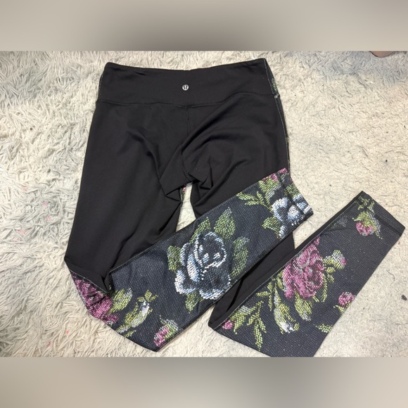 Lululemon wunder under leggings size 8 black and garden party pixelated floral - Picture 1 of 7